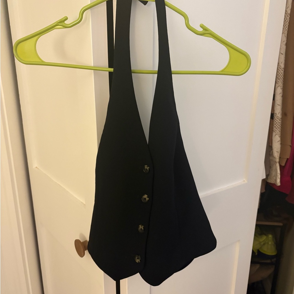 Aritzia Wilfred Black Halter Button-Front Top